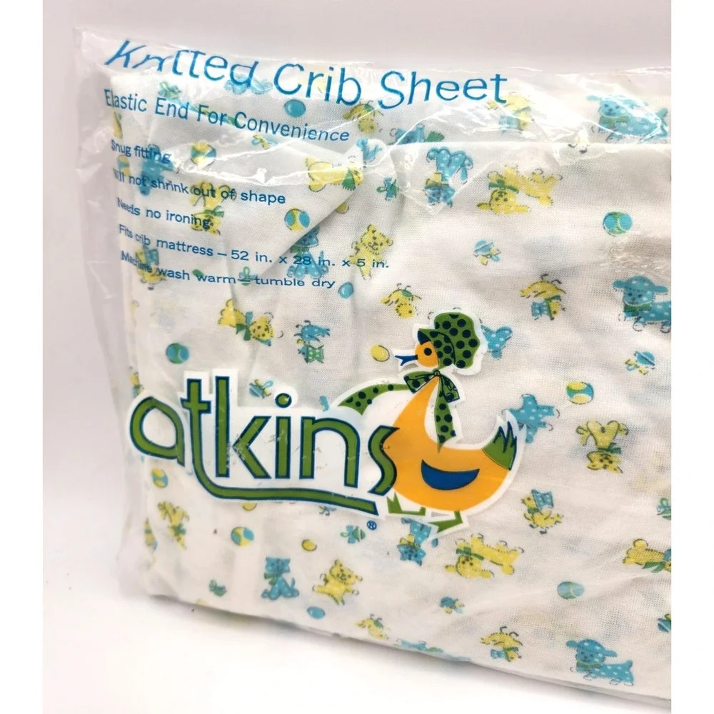 Atkins Vintage Fitted Crib Sheet Lambs Bears Cats Cute Animals  28